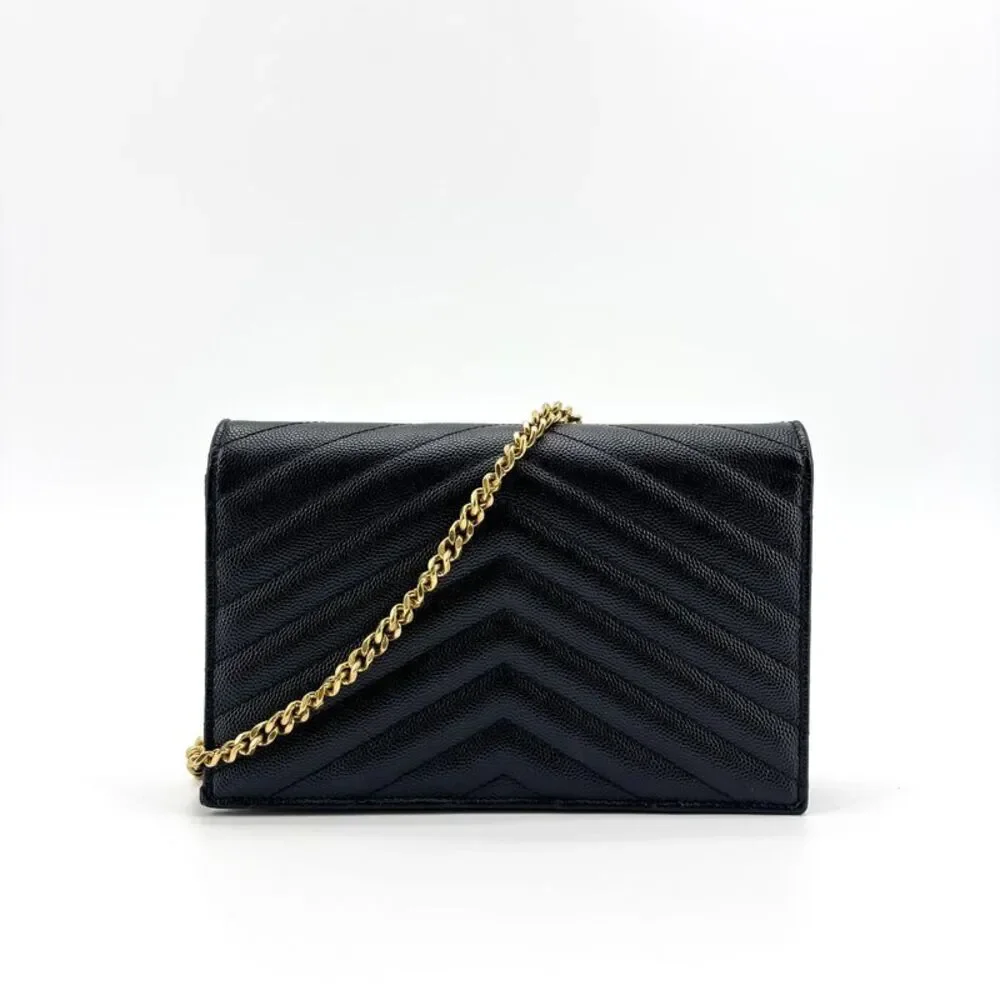 Saint Laurent Monogram Chain Wallet Black Gold Hardware